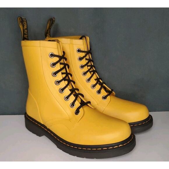 Dr Martens Drench Wellies 8-Eye Yellow Rain Boots Vulcanised Rubber US Womens 7 - Picture 14 of 15